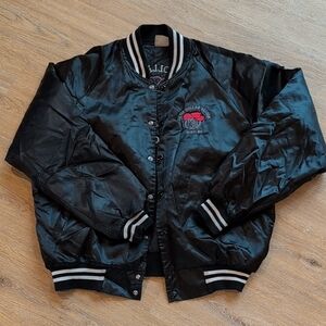 Auburn Sportswear Silver Dollar Bar Black Satin Varsity Jacket, XL